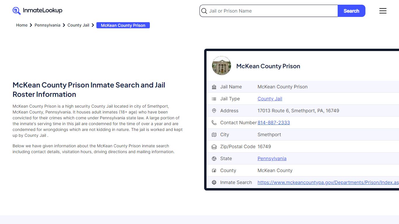 McKean County Prison Inmate Search and Jail Roster Information